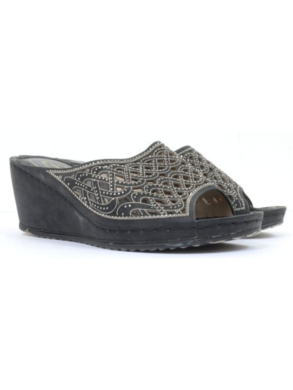 Atalina Women's 8.5 Sparkling Peep Toe Wedge Comfort Sandal Resort Vacay Slides